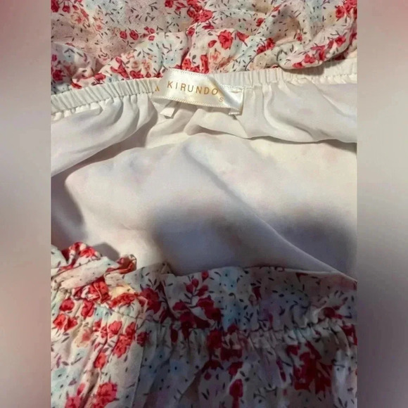 KIRUNDO Sleeveless Ruffle Crew Neck Floral Print Mini Dress Casual Loose Flowy - Picture 5 of 5